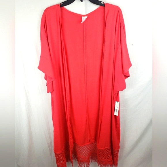 NWT No Boundaries Red Short Sleeve Kimono with Fringe Sz 2XL-3XL - Picture 1 of 8
